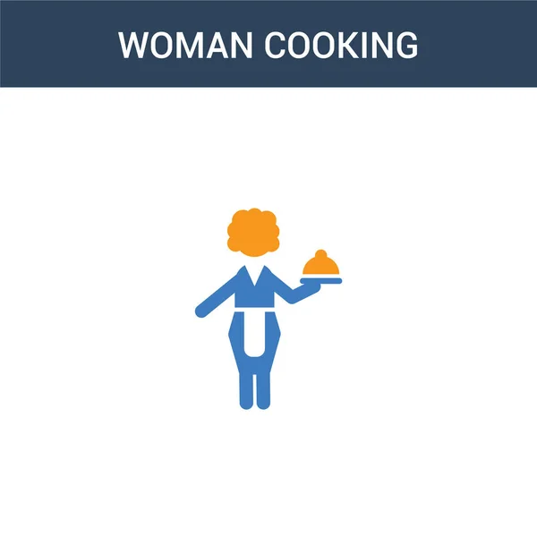 Dois Coloridos Ícone Vetor Conceito Cozinha Mulher Cor Mulher Cozinhar — Vetor de Stock