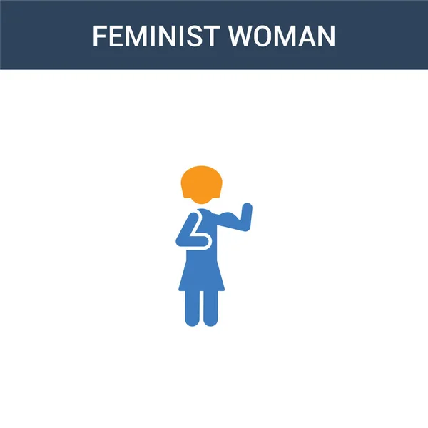 Zweifarbige Feministische Frau Konzeptvektorsymbol Farbige Feministische Vektorillustration Isoliertes Blaues Und — Stockvektor