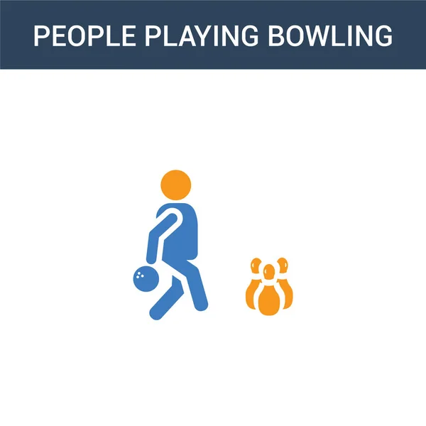 Dos Personas Color Jugando Bowling Icono Vector Concepto Personas Color — Vector de stock