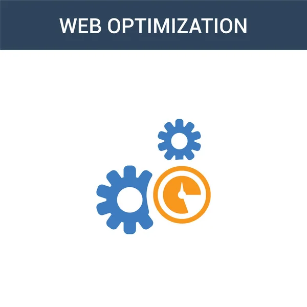Dos Iconos Vectores Concepto Optimización Web Colores Ilustración Vectores Optimización — Vector de stock