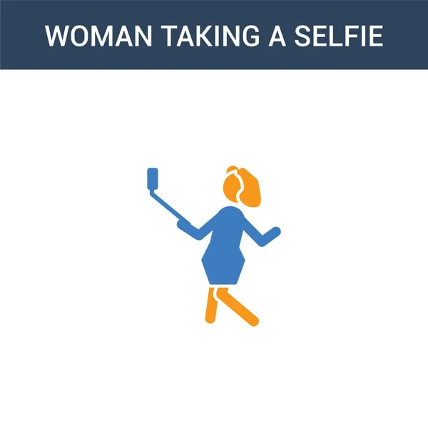 Zweifarbige Frau Die Ein Selfie Konzeptvektorsymbol Nimmt Farbige Frau Die — Stockvektor