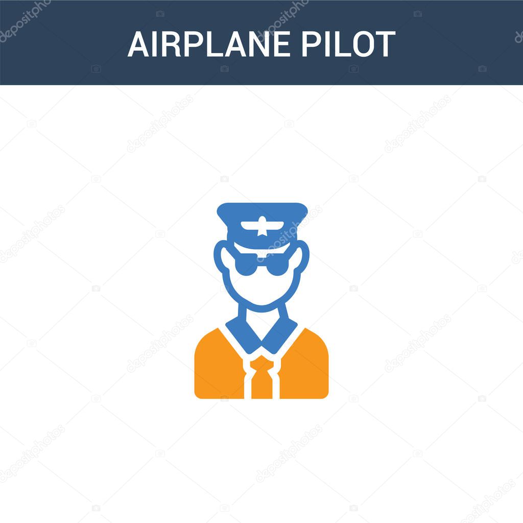 two colored Airplane pilot concept vector icon. 2 color Airplane pilot vector illustration. isolated blue and orange eps icon on white background.