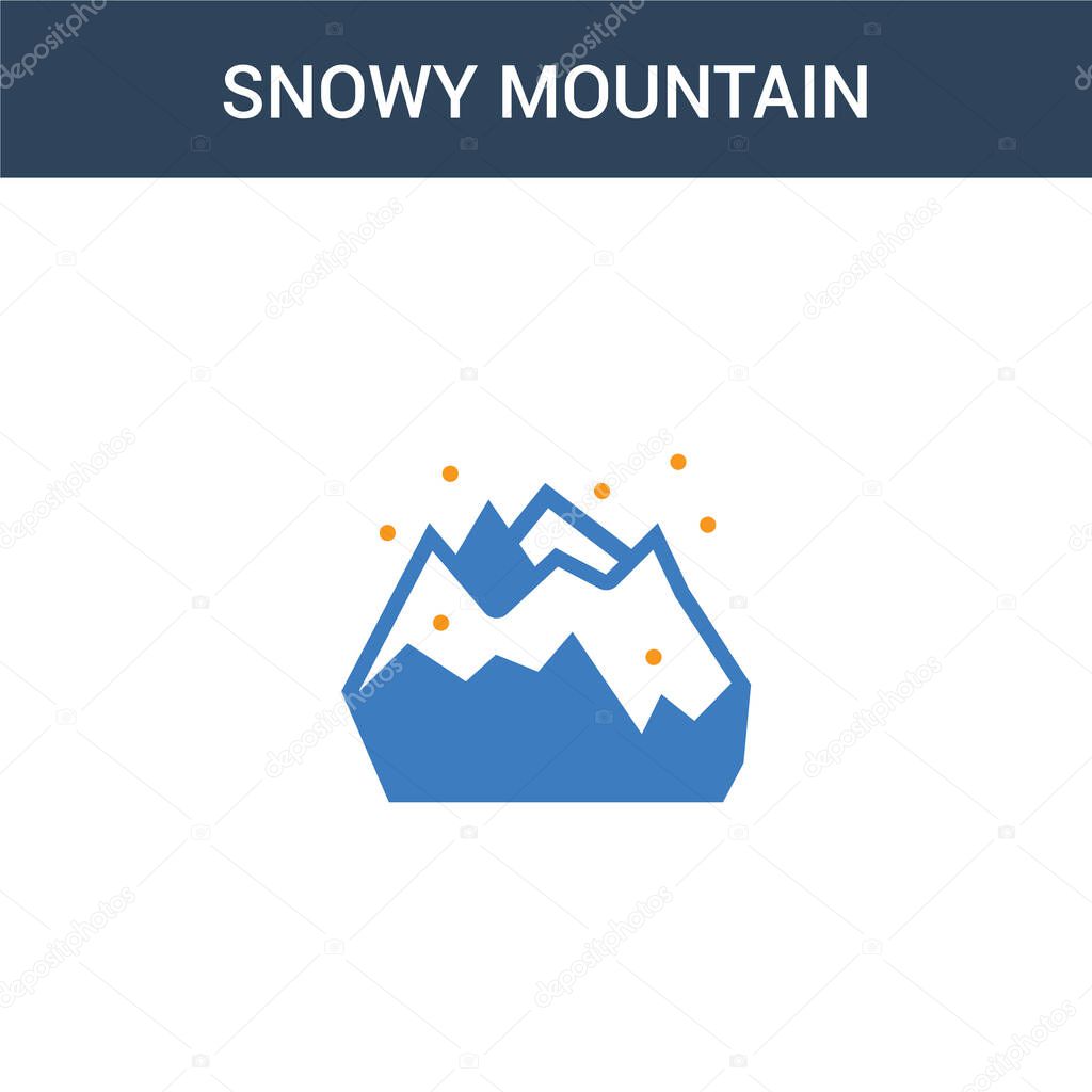 Two colored snowy Mountain concept vector icon. 2 color snowy Mountain vector illustration. isolated blue and orange eps icon on white background.