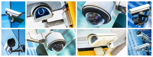 Panorama-Collage von Überwachungskameras oder Überwachungssystemen — Stockfoto
