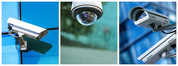 Collage panorámico de la cámara de seguridad CCTV o sistema de vigilancia —  Fotos de Stock