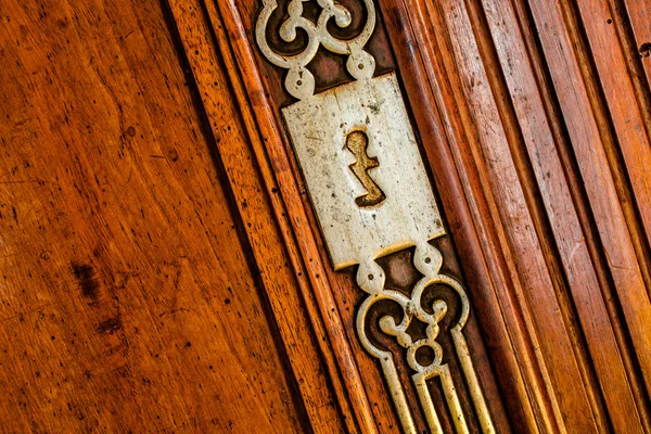 Vintage keyhole on wooden surface — Stock Photo, Image