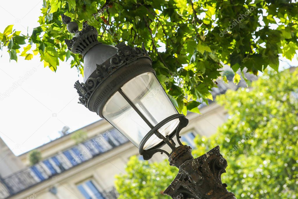 Ornate lamp post along Champs Elysees avenue in Paris