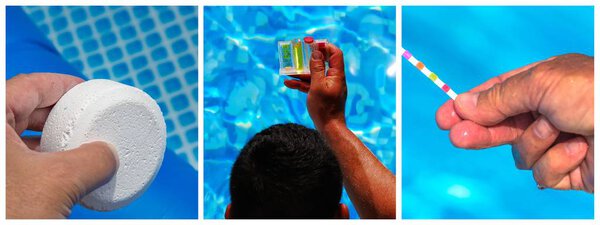 Коллаж крупным планом обслуживания частного бассейна