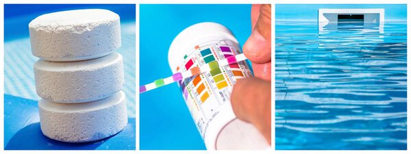 Коллаж крупным планом обслуживания частного бассейна