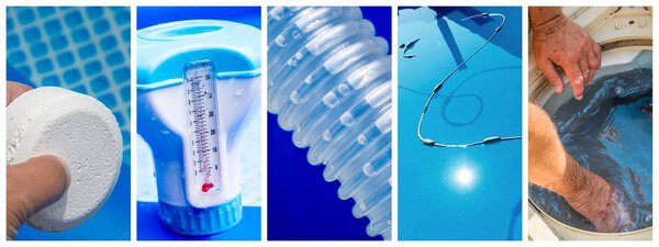 Коллаж крупным планом обслуживания частного бассейна