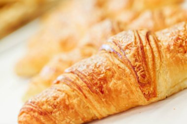 portre ile Fransız pastane tereyağı kruvasan üzerinde