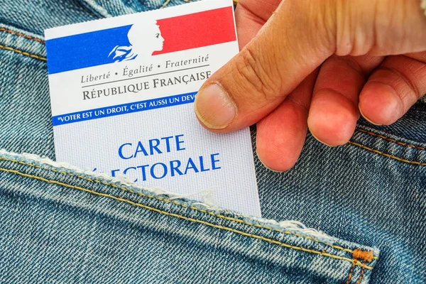 French electoral card out of the pocket of a jeans, 2017 presidential and legislative elections concept — Stock Photo, Image