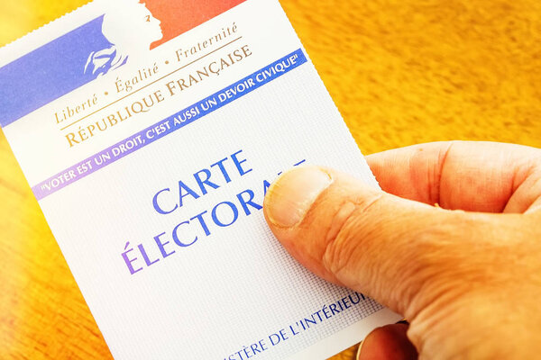 Paris, France - April 28, 2017:burning card concept for French presidential and legislative elections