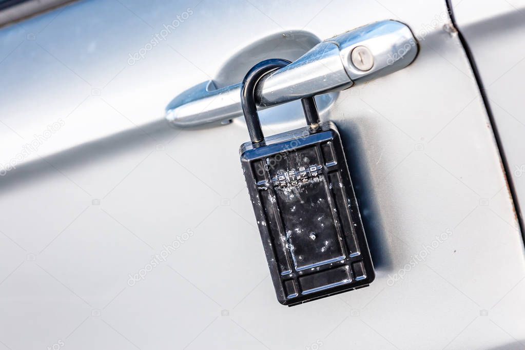 car door with padlock icon for theft protection, security, prote