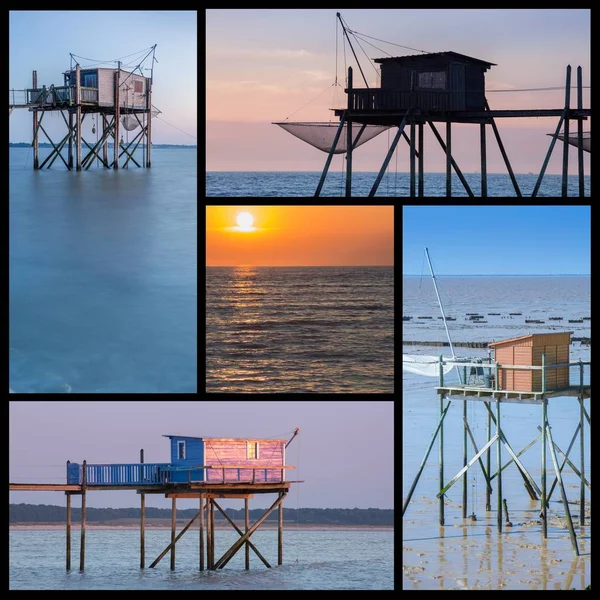 Colagem de fotos da cabana de solha na costa atlântica — Fotografia de Stock