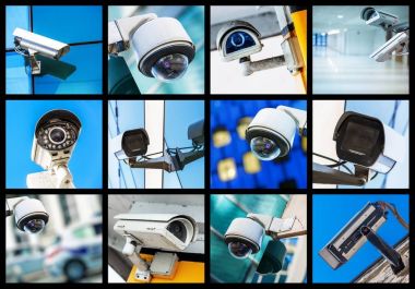 Kolaj closeup güvenlik Cctv kamera veya gözetim sistemi