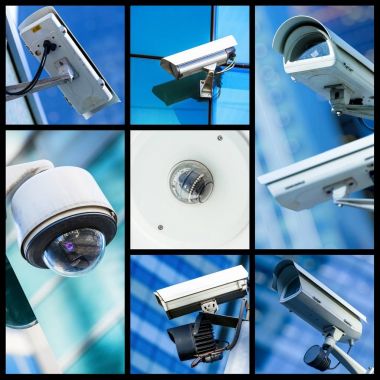 Kolaj closeup güvenlik Cctv kamera veya gözetim sistemi
