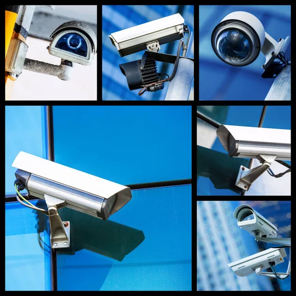 Collage of closeup security CCTV camera or surveillance system — Stock Photo, Image