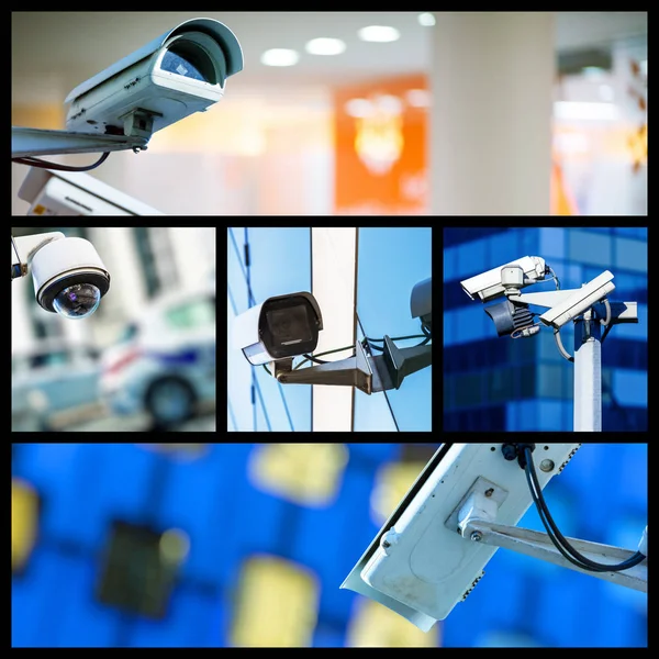 Collage of closeup security CCTV camera or surveillance system — Stock Photo, Image