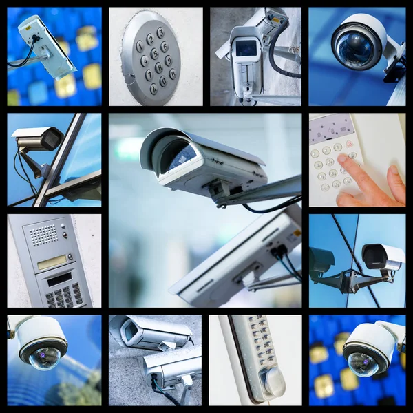 Collage van close-up veiligheid Cctv camera of surveillance systeem — Stockfoto