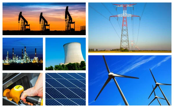 Panoramisch collage van macht en energie concepten en producten — Stockfoto