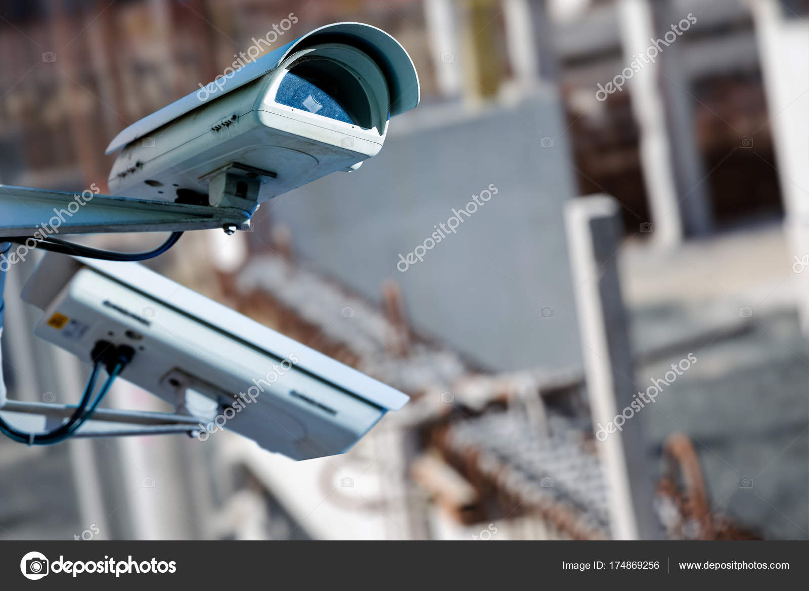 Security Cctv Camera Or Surveillance System With Construction Site On Blurry Background Stock Photo Image By C Pixinooo 174869256