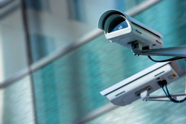 CCTV güvenlik kamera blury iş arka plan üzerinde kurma ile bir şehirde