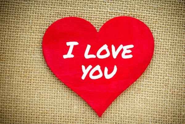 私の心はあなたを愛して黄麻布に分離された単語。バレンタインデーと愛の概念 — ストック写真