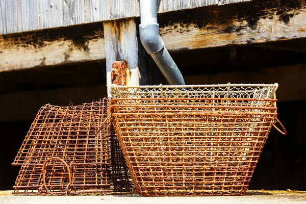 Closeup Stack Old Lobster Traps Rusty — Stock Photo, Image