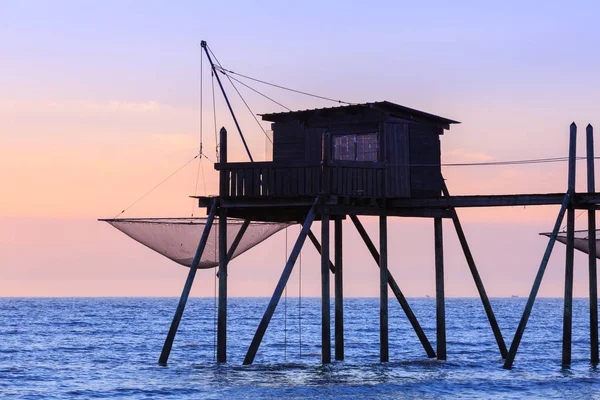 Muy Hermosa Vista Las Cabañas Pesca Atardecer Sobre Océano Atlántico — Foto de Stock