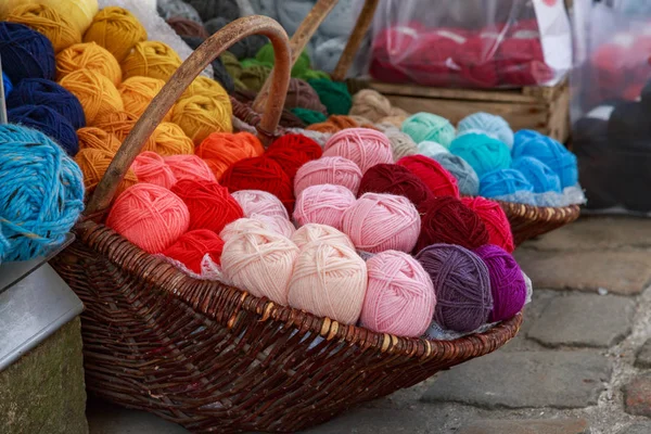 Coloreful balls of woolunder sunny day — Stock Photo, Image
