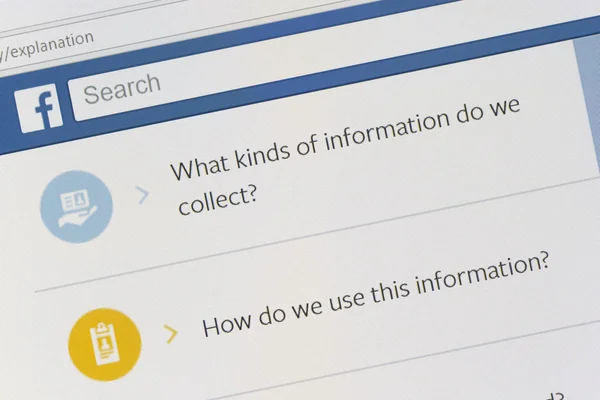 Oblast otázek často zeptejte na použití uživatelských dat shromážděných facebook — Stock fotografie