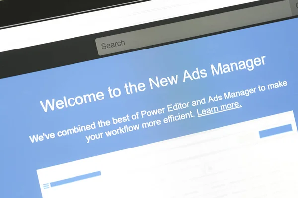 New Ads Manager message of the Facebook website — Stock Photo, Image