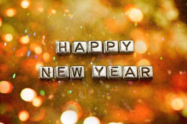 Happy New Year 2020 greeting card with word type cube