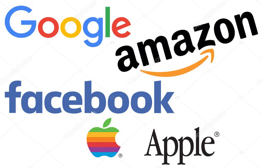 Benon, France - November 20, 2019:Collection of logos printed on white paper of the 4 largest digital companies also known by the acronym GAFA