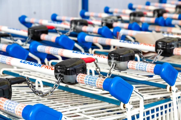 Cognac France February 2020 Leaderprice Supermarket Shopping Trolleys Aligned Stored — Stock Photo, Image