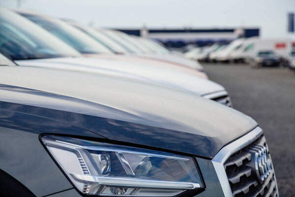 Cognac, France - February 16, 2020:Alignment of luxury second-hand cars for sale on the network of the German Audi - Volkswagen dealer