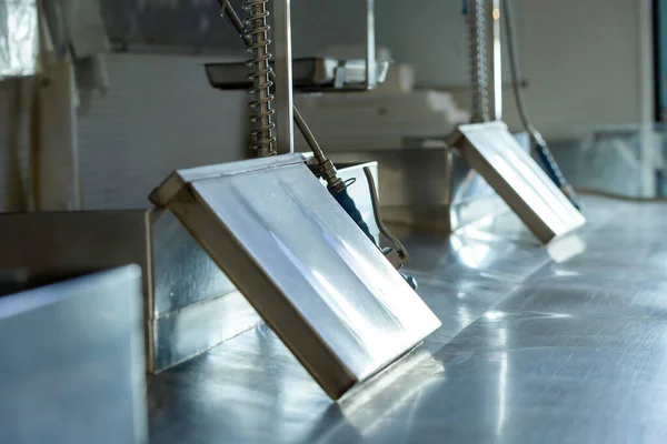 Close Stainless Steel Fishmonger Trays Goods — Stock Photo, Image