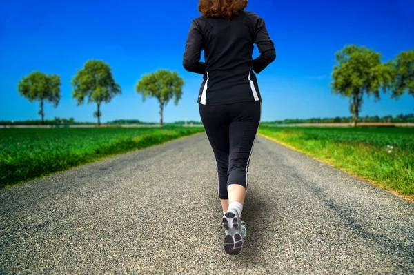 Portait Person Running Country Road Ventilation Freedom Liberty Concept Containment — Stock Photo, Image