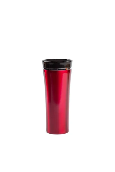 Red burgundy thermo mug on a white background isolated — 图库照片
