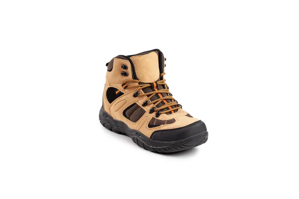 Mens winter boots beige for expeditions of travel isolated on a white background — 图库照片