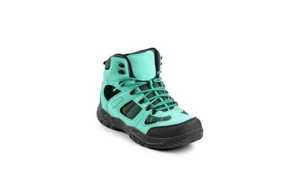 Mens winter boots blue for expeditions of travel isolated on a white background — ストック写真