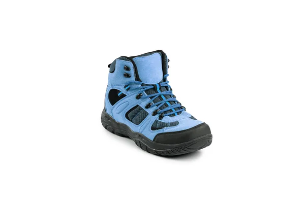 Pánské zimní boty modré pro výpravy na izolované na bílém pozadí — Stock fotografie