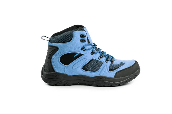 Mens winter boots blue for expeditions of travel isolated on a white background — ストック写真