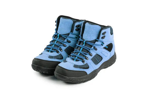 Pánské zimní boty modré pro výpravy na izolované na bílém pozadí — Stock fotografie