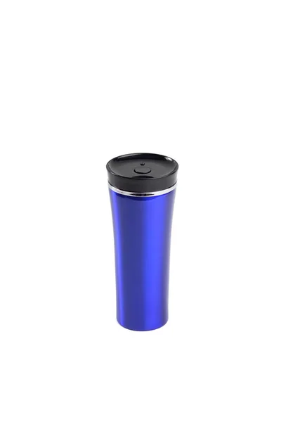 Blue burgundy thermo mug on a white background isolated — 스톡 사진