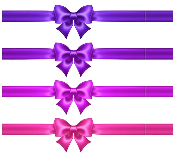 Arcs en soie ultraviolets et roses avec rubans — Image vectorielle