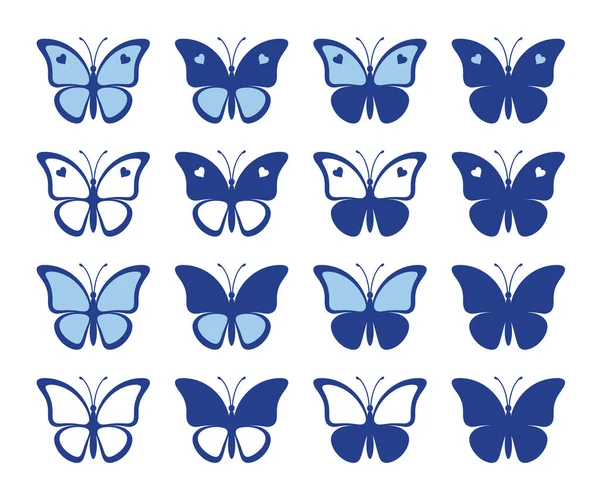 Formes Beaux Papillons Avec Des Coeurs Isolés Sur Fond Blanc — Image vectorielle