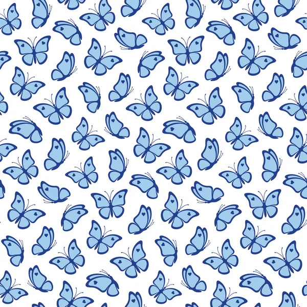 Beau Motif Bleu Papillons Sans Couture Sur Fond Blanc Les — Image vectorielle