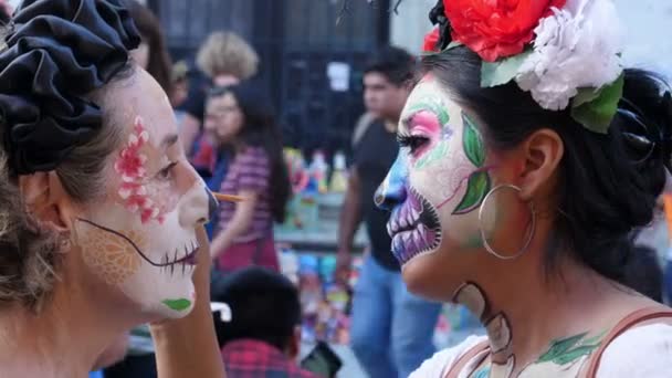 Halloween Dzień Zmarłych Spektakularne Maski Makijaż Party Dzień Zmarłych Meksykańskie — Wideo stockowe